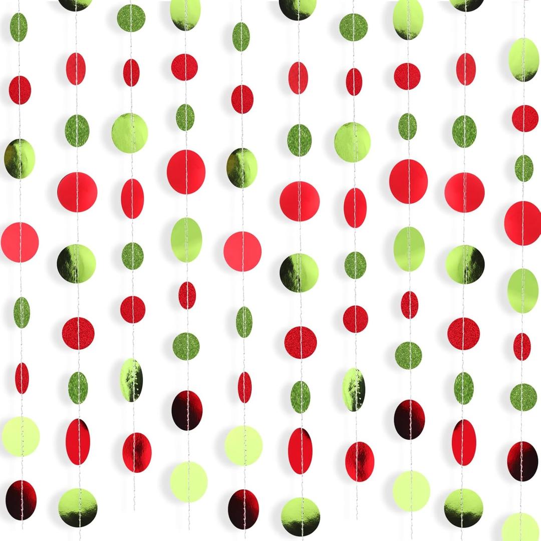 Syhood 10 Pcs Party Decorations Paper Dot Circle Garlands Glitter Streamers Hanging Banner Decor for New Year Baby Shower Wedding Birthday Backdrop Supplies (Red and Green)
