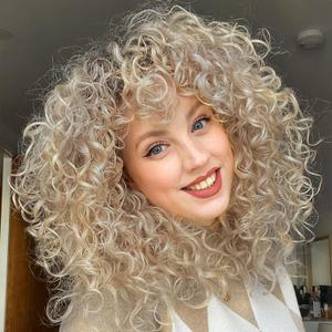 LONAI Curly Wig with Bangs for Women Long Ash Blonde Kinky Wigs with Bangs WIG006 Curly Shag Synthetic Wig for Daily Use Party Cosplay-Ash Blonde (23 Inch (Pack of 1))