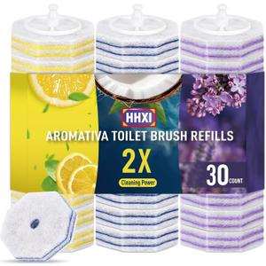 30Ct Aromative Toilet Brush Refills, Toilet Bowl Cleaner Refills, Double-Layer Cleaning Pads Added, Disposable Refill Heads for Toilet Bowl Cleaner WandsLemon, Blue Ocean, Lavender Patented