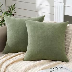 GAWAMAY Decorative Square Sage Green Throw Pillow Covers 20"x20" Inch Set of 2, Super Soft Chenille Pillows Cover, Farmhouse Fall Pillowcase for Living Room Bedroom Sofa Couch Cushion Cover 50x50cm