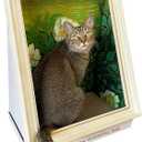Painting Cat Scratcher for Indoor Cat Scratching Board Pad, W/Horizontal CartBoard Cat Scratcher Bed House Half-Surround Design W/Catnip (Rose, Medium - Large)