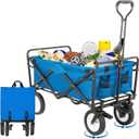 Arlopu Collapsible Folding Wagon Garden Cart, Outdoor Utility Beach Wagon, Heavy-Duty 7.8'' Brake All-Terrain Wheel Grocery Cart for Camping, Shopping, Picnic,Sport, Adjustable Handle&Carry Bag,170 LB (Blue)