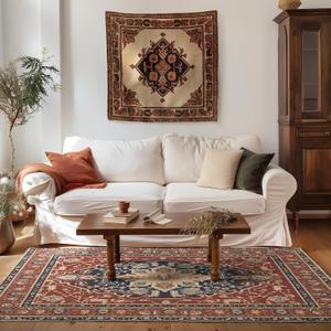 EVERGRACE Faux Wool Area Rugs 5'x 7' Boho Medallion Rugs for Living Room Indoor Outdoor Rugs for Bedroom Dining Room Entryway Kitchen Low Pile Washable Floor Mat Carpet, Terracotta