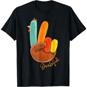 Peace Sign Turkey Hand Cool Thanksgiving Hippie Men Women T-Shirt