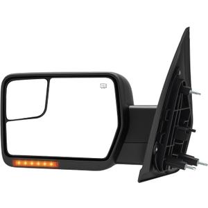 Driver Side Tow Mirror Compatible with 2004-2014 Ford F150, Side Mirror with Power Heated Turn Signal Puddle Light Manual Folding, Reflective Strip, Left (Black)