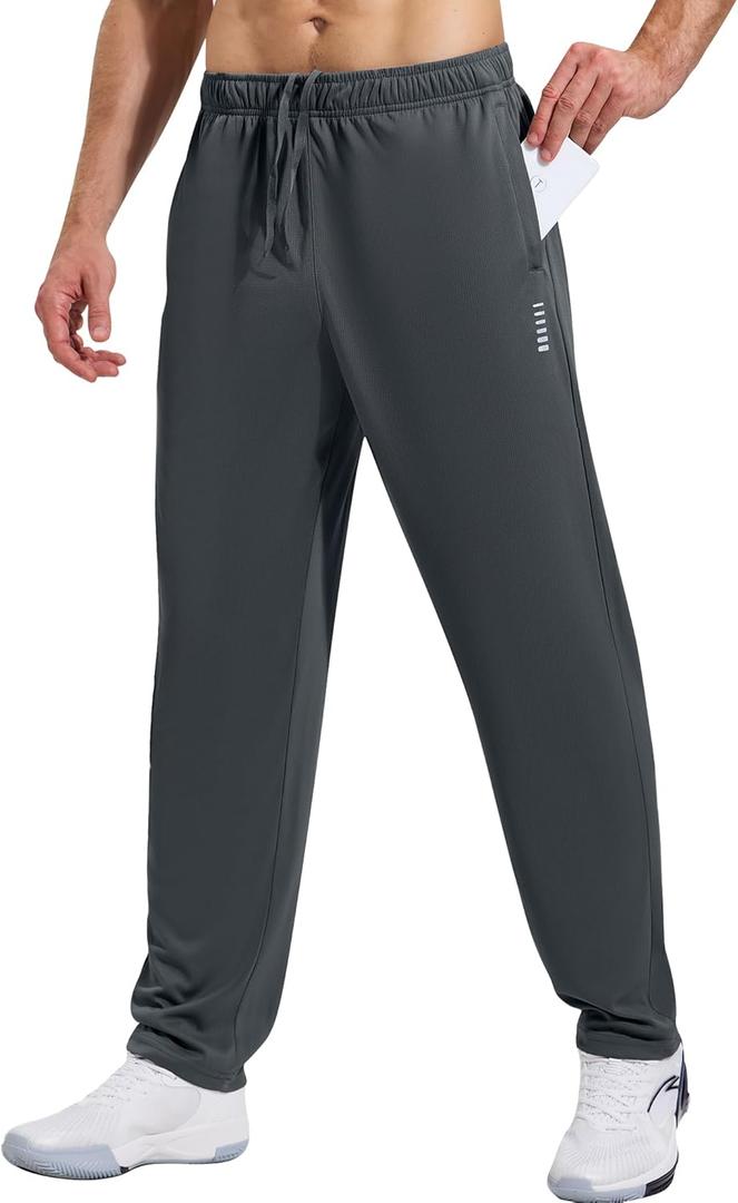 ZENGVEE Sweatpants for Men Athletic with Zipper Pockets Workout Sweat Pants Lightweight for Jogging Gym Running Track Exercise Training Lounge Open Bottom 3029 Darkgray S (Gray, S)