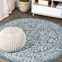 JONATHAN Y Boho Medallion Indoor Outdoor Round Area Rug 6 Ft Teal/Gray, Malta Textured Weave for Backyard, Patio, Porch, Easy-Cleaning, High Traffic, Pet-Friendly, Non-Shedding (SMB104B-6R)
