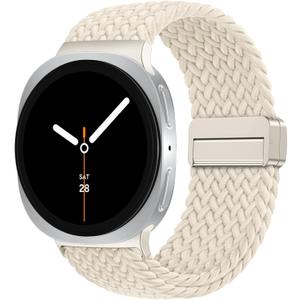 SNBLK Magnetic Braided Band Compatible with Samsung Galaxy Watch 8 Band 40mm 44mm/Watch 8 Classic 46mm (2025) Men Women, No Gap One Click Nylon Elastic Sport Strap for Samsung Galaxy Watch 8 Classic (Starlight)
