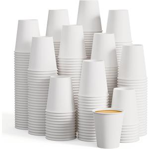 LITOPAK 400 Pack 8 oz Disposable Paper Coffee Cups, White Paper Hot Coffee Cups for Party, Picnic, Travel, and Events