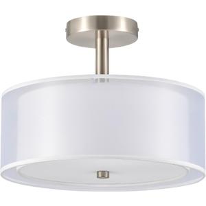 VONLUCE Semi Flush Mount Ceiling Light, 13'' Ceiling Light Fixture with 2-Layer Fabric Shade, 3-Light Modern Drum Light Fixture for Bedroom Living Room Entryway Hallway, White Shade & Nickel Finish