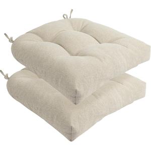 Indoor/Outdoor Tufted Seat Cushions with Ties Set of 2, 19"x19" Chair Cushions for Dining Chairs, Waterproof Overstuffed Chair Pads for Garden Patio Kitchen Home-Light Khaki