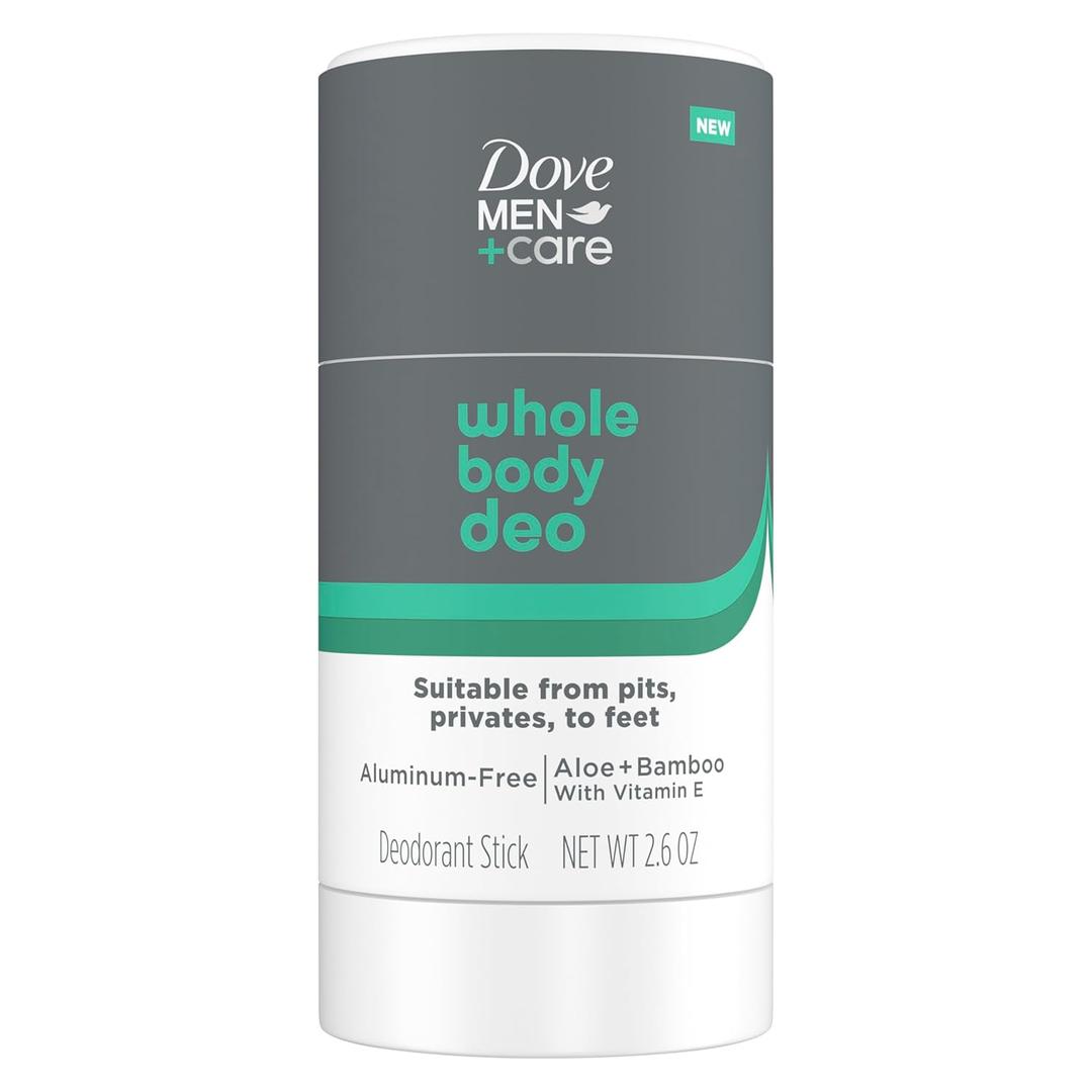 DOVE MEN + CARE Whole Body Deo Aluminum-Free Deodorant Stick Aloe + Bamboo Helps Avoid Chafing Suitable from Pits, Privates, to Feet 2.6 oz (2.6 Ounce (Pack of 1))