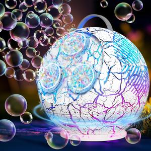 Bubble Machine Automatic Bubble Blower for Kids Toddlers Spherical LED Bubble Maker Electric Auto Rotating 45/360 Outdoor Toy for Easter and Birthday Gift Party Wedding