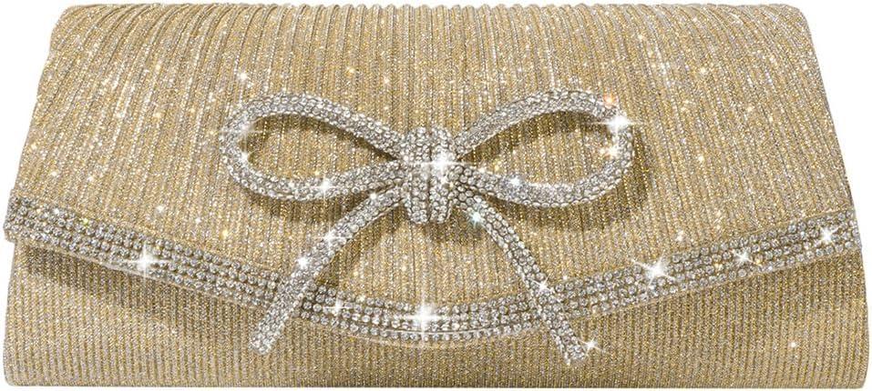 Trisapu Bow Evening Bag Sparkly Clutch Purses for Women Wedding Glitter Rhinestone Party Prom Purse Dressy Clutch Bags | Bow, Sparkly, Wedding, Glitter, Rhinestone, Party