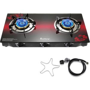 Propane Stove 2 Burner Gas Stove, 28800 BTU High-Efficiency Auto Ignition Tempered Glass LPG Cooktop with CSA Regulator and Hose  for Outdoor Camping, RV, and Emergency Cooking