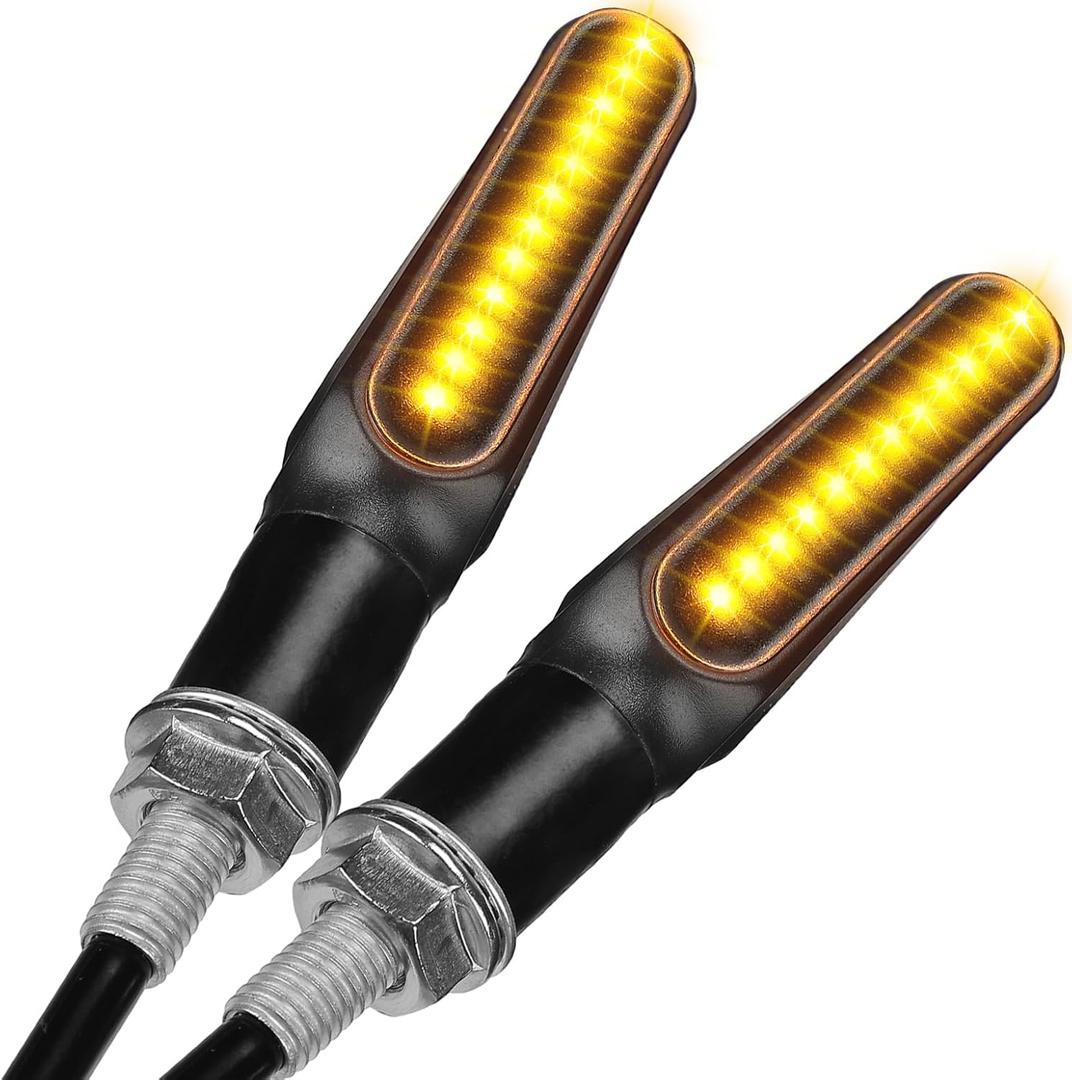 Benlari 2PCS Flowing Motorcycle Turn Signals With Running Lights, Front & Rear Turn Signal Brake Light 12V Fit for Harley Honda Yamaha Triumph, White/Red/Amber