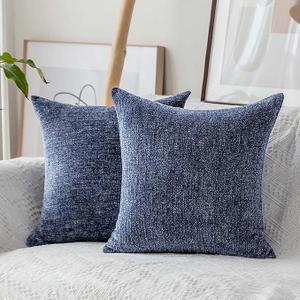 HOME BRILLIANT Decor Throw Pillow Covers Supersoft Chenille Velvet Cushion Cover for Couch Bench, 2 Packs, 18x18 inch (45x45cm),Dark Blue