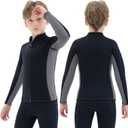 Kids Wetsuit Top Jacket for Boys Girls Toddler Youth, Children's Wet Suit Shirt Neoprene 3mm Long Sleeve Front Zipper Swimsuit for Swimming Surfing Dive Snorkeling Water Sports (6), Kids-3mm Gray, Size 6