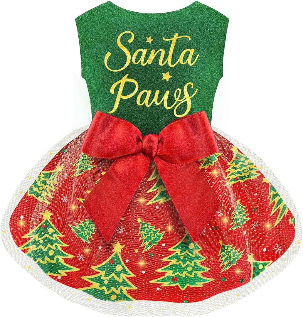 Dog Christmas Outfit Cute Dog Christmas Dress with Bowknot Tulle Puppy Clothes for Small Medium Dogs Cats Boys Girls Pet Costume (Large)