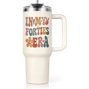 Shqiueos 40th Birthday Gifts for Women 40oz Tumbler with Handle and Straw Lid, 40 Year Old Gifts for Her, Mom, Friend, Sister, Daughter, 40s Birthday Decoration-In My Forties Era Cup Water Bottle