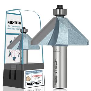KEENTECH Router Bits, Carbide Tipped 45 Degree Chamfer Router Bit for Edge Forming, Industrial Grade Blue Cutting Tools for Woodworking (1/2 Inch Shank x 1-1/8 Inch Bevel x 1 Inch Depth, KT02031808)