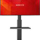 AOKCOS Floor TV Stand with 60-Degree Swivel, TV Floor Stand for 32-65 inch TVs up to 88lbs with Tilt, 8 Level Height Adjustable Tall TV Mount Stand with Shelf, Tempered Glass Base, MAX VESA 400x400mm