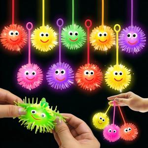 24 PCS Light Up Balls for Kids, Glow in The Dark Party Favors LED Puffer Balls with Finger Loop, Easter Eggs Fillers Fidget Toys Easter Basket Stuffers