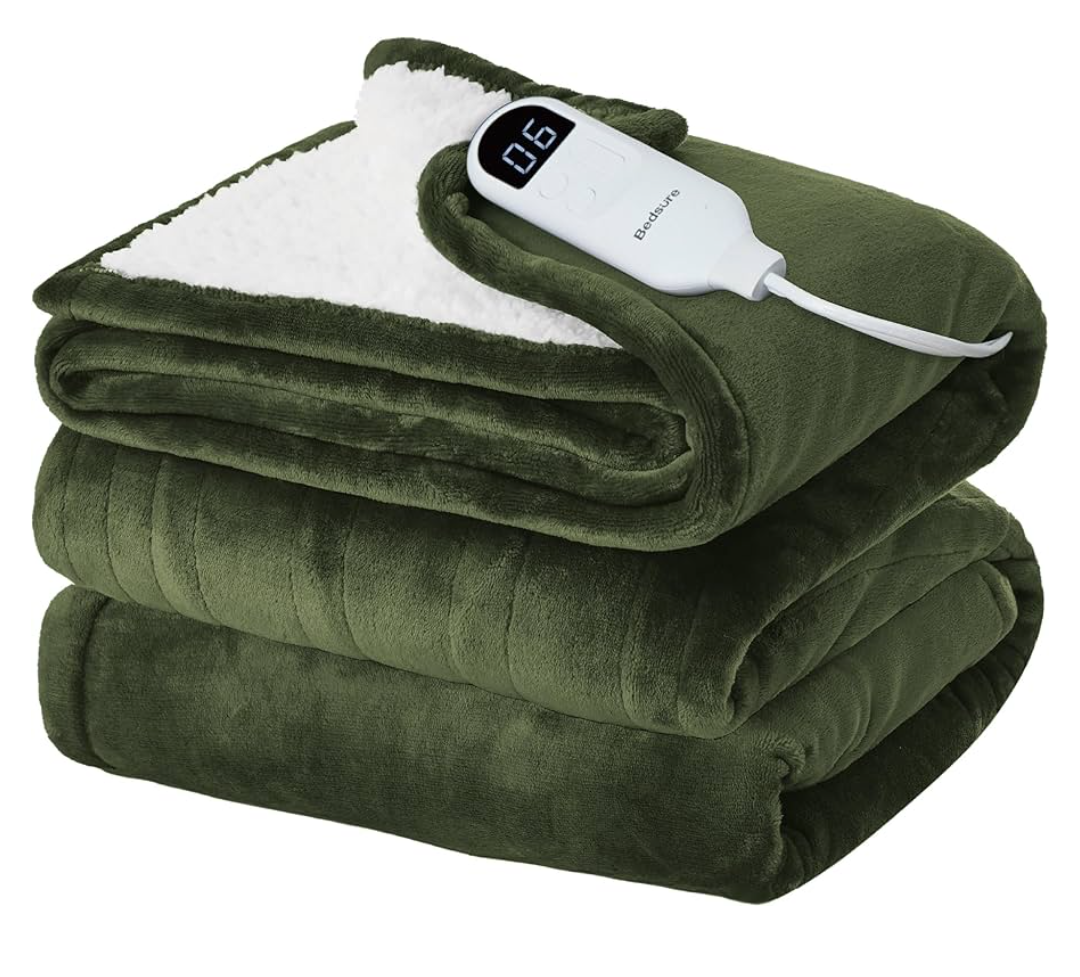 Bedsure Electric Blanket Twin - Soft Flannel Heated Blanket, Fast Heating with 10 Time Settings & 6 Heat Settings, Warm Gift for Grandma (62x84 inches, Olive Green)