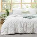 Bedsure Boho Comforter Set King - White Tufted King Size Comforter, 3 Pieces Farmhouse-Style Embroidery Bed Set, Soft Fluffy Geometric Pattern Bedding for All Seasons