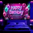 Neon Happy Birthday Banner Glow in The Dark Party Photography Backdrops Neon Happy Birthday Party Decoration Banner for Kids Boys Girls Photo Backdrop Photo Prop 71x43 In UV Blacklight