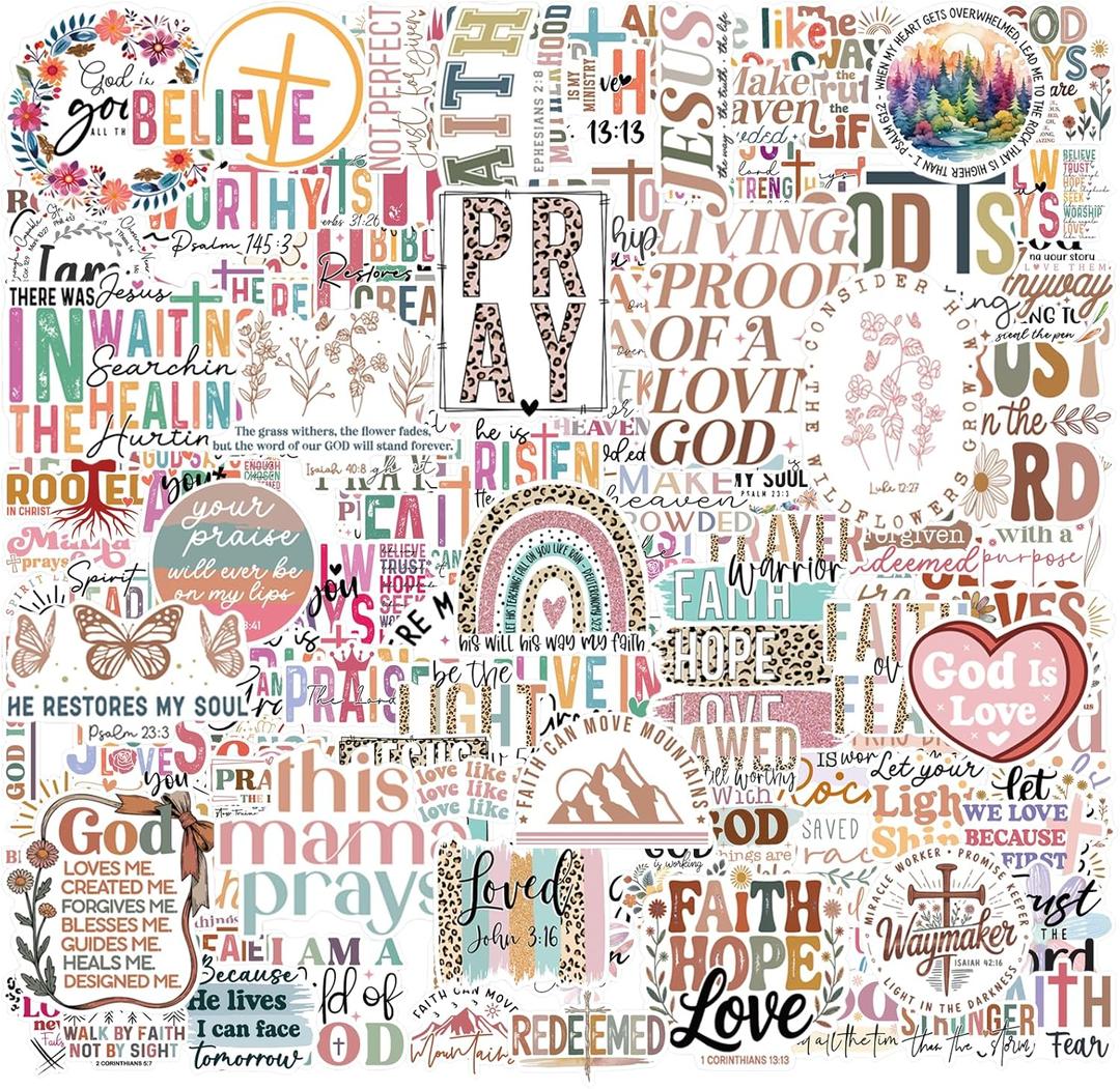 4 x 144 Pcs Waterproof Christian Stickers for Water Bottles Journaling Prayer Board, Boho Style Vinyl Biblical Christian Stickers, Spiritual Religious Gifts for Kids, Teens, Women, Adults (God144)