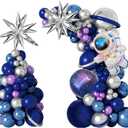 Amandir139pcs Space Balloon Garland Arch Kit Outer Space Birthday Decorations with Blue Purple Silver Galaxy Astronaut Foil Balloons for Boys Kids Themed Birthday Party Decoration Supplies