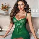 Avidlove Sexy Lingerie for Women Floral Lace Babydoll V Neck Nightgown Boudoir Outfits (Green, XXL)