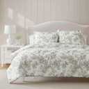 Martha Stewart - Twin Duvet Cover Set, Smooth Sateen Front with Subtle Sheen & Lightweight Cotton Percale Reverse, 2 Piece Bed Set with Matching Pillowcase (Avery Floral Grey)
