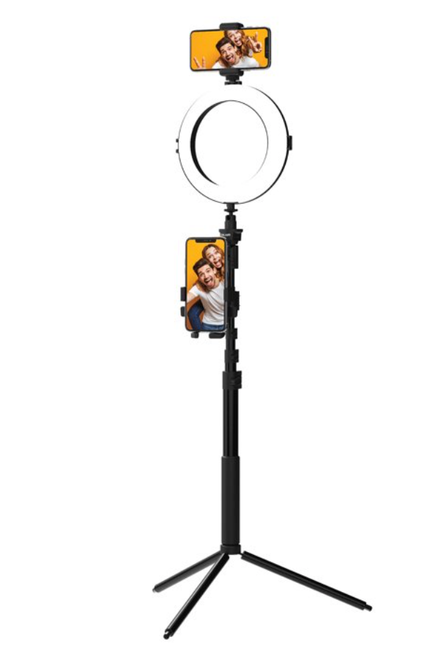 ON AIR LivePro Multi-Media Station - 8 in LED Ring Light, Dual Phone Mount, Selfie Stick with Tripod