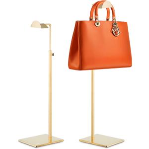 Gold Handbag Display Stand - 2 Pack Table Polished Gold Purse Stands for Display - Adjustable Height Semi Circle Clutch Bag Hanger Display Stand for Boutique Store