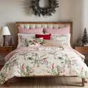 Levtex Home - Winterberry Forest Comforter Set - Twin Comforter (68 x 88in.) + One Standard Pillow Cases (20 x 26in.) - Berry Branches - Green Red Grey and Cream - Cotton