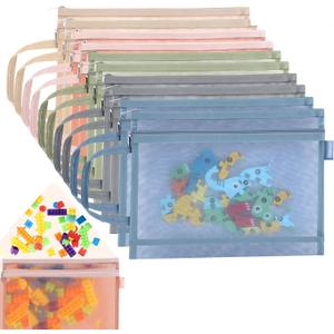 10 Packs Toy Storage Bags, Colored Toy Organizing Bag, 2Layers Mesh Zipper Pouch, for Building Blocks, Puzzles, Board Games Storage and Organization (A4)