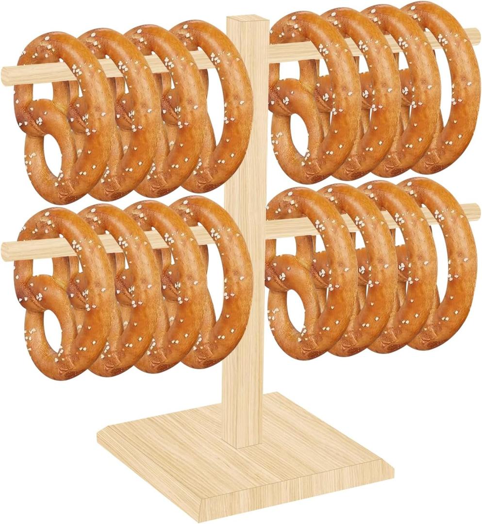 Oktoberfest Pretzel Holder Stand with Arms Hanging - Bamboo Pretzel & Sausage Hanger Display Rack for Beer Mugs, Decor, Party Serving Supplies