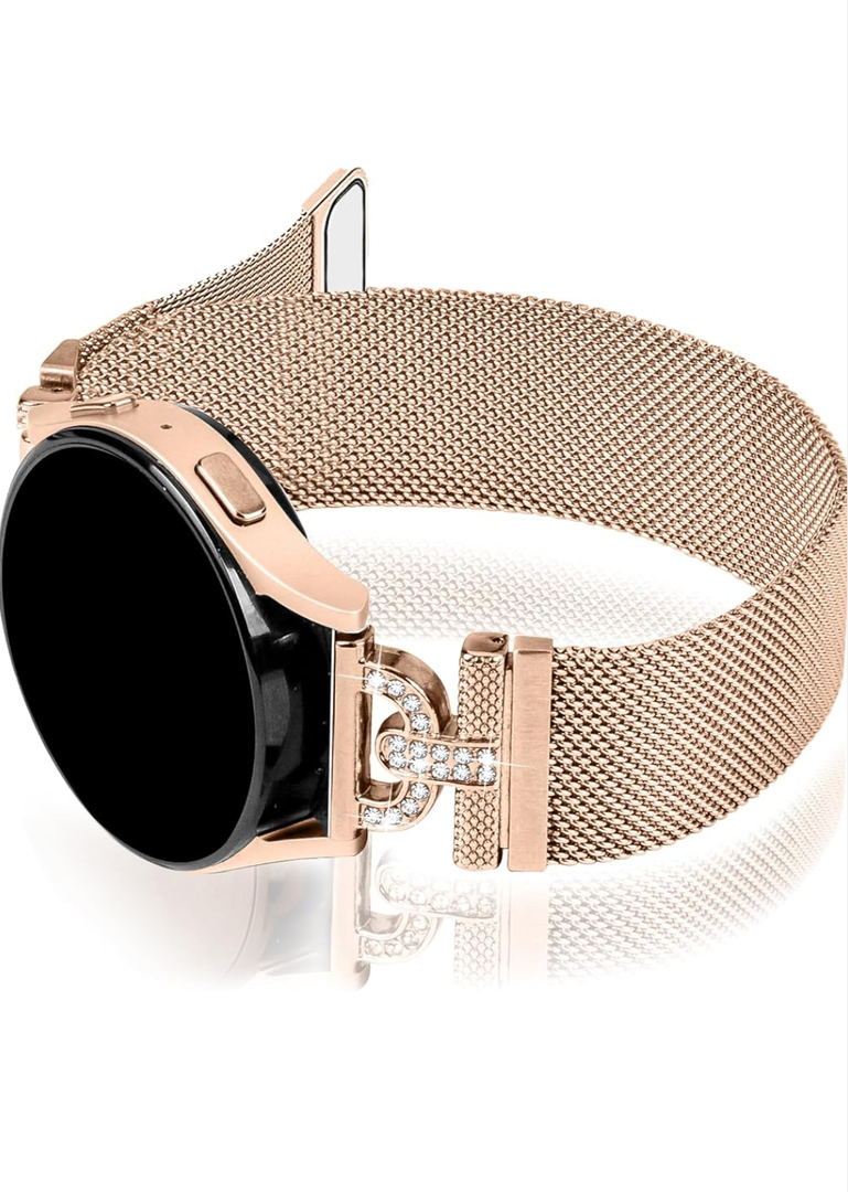 JOYOZY Magnetic Bands Compatible with Samsung Galaxy Watch 7/FE/5/6/4 40mm 44mm/Galaxy Watch 5 Pro 45mm/Galaxy Watch 4/6 Classic 42mm 46mm 43mm 47mm/Active2 Band,20mm D-shaped with Diamonds Mesh Strap