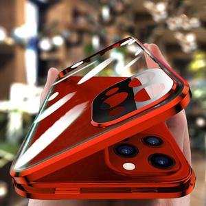 Lockable Magnetic Case for iPhone 12 Pro Max Glass Bumper Case with Camera Lens Protector Screen Protector Safety Lock 360 Full Body Clear Cover (12ProMax, Red)