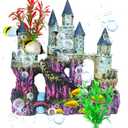 Aquarium Castle Decor, Resin Castle for Fish Tank with Randomly Color Plants Decorations Accessories for Freshwater and Saltwater Fish Tanks (blue)