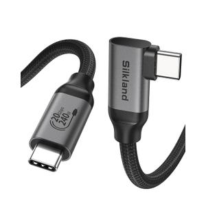Silkland USB C Monitor Display Cable Right Angle 5FT [5K/4K@60Hz 8K@30Hz], 90 Degree USB C 3.2 Gen 2x2 Video Cable, 20Gbps Data Transfer, 240W Fast PD Compatible for MacBook Pro, iPad, iPhone 16