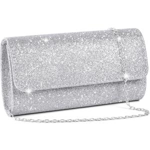 OSDUE Evening Bag Clutch Purses, Rhinestones Purse Silver Sparkling Wedding Party Purse Envelope Evening Bag with Detachable Chain for Women
