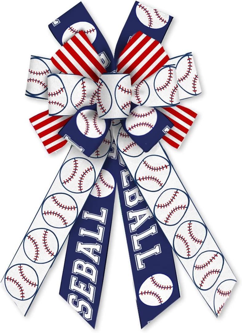 On-Airstore Large Baseball Decor with Burlap Boves in Blue, White, Red Stripe for Sports Events & Indoor/Outdoor Decoration