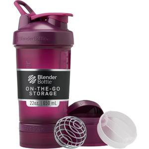 BlenderBottle Shaker Bottle with Pill Organizer and Storage for Protein Powder, Classic V2 ProStak System, 22-Ounce, Plum