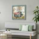 Farm Wall Art Framed Picture: Farmhouse Flowers Truck Wooden Painting Decor Countryside Print Rustic Country Scene Artwork for Living Room Bedroom, 30"L x 30"W