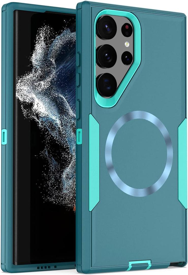Designed for Samsung Galaxy S25 Ultra Case,Magnetic,Double Drop Protection Heavy Duty,Compatible with MagSafe,Dustproof,No Fading, No Yellowing,for Men Women,Lake Blue