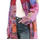 Women's Patchwork Jacket, Boho Floral Lightweight Spring Fall Coat, Artistic Vintage Bohemian Outerwear (M)