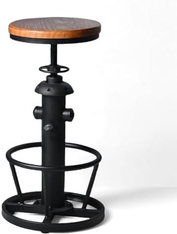 Industrial Bar Stools Kitchen Island Dining Chairs Swivel Wooden Seat Bar Counter Height Adjustable 25-31inch, Style: Solid Wooden Seat